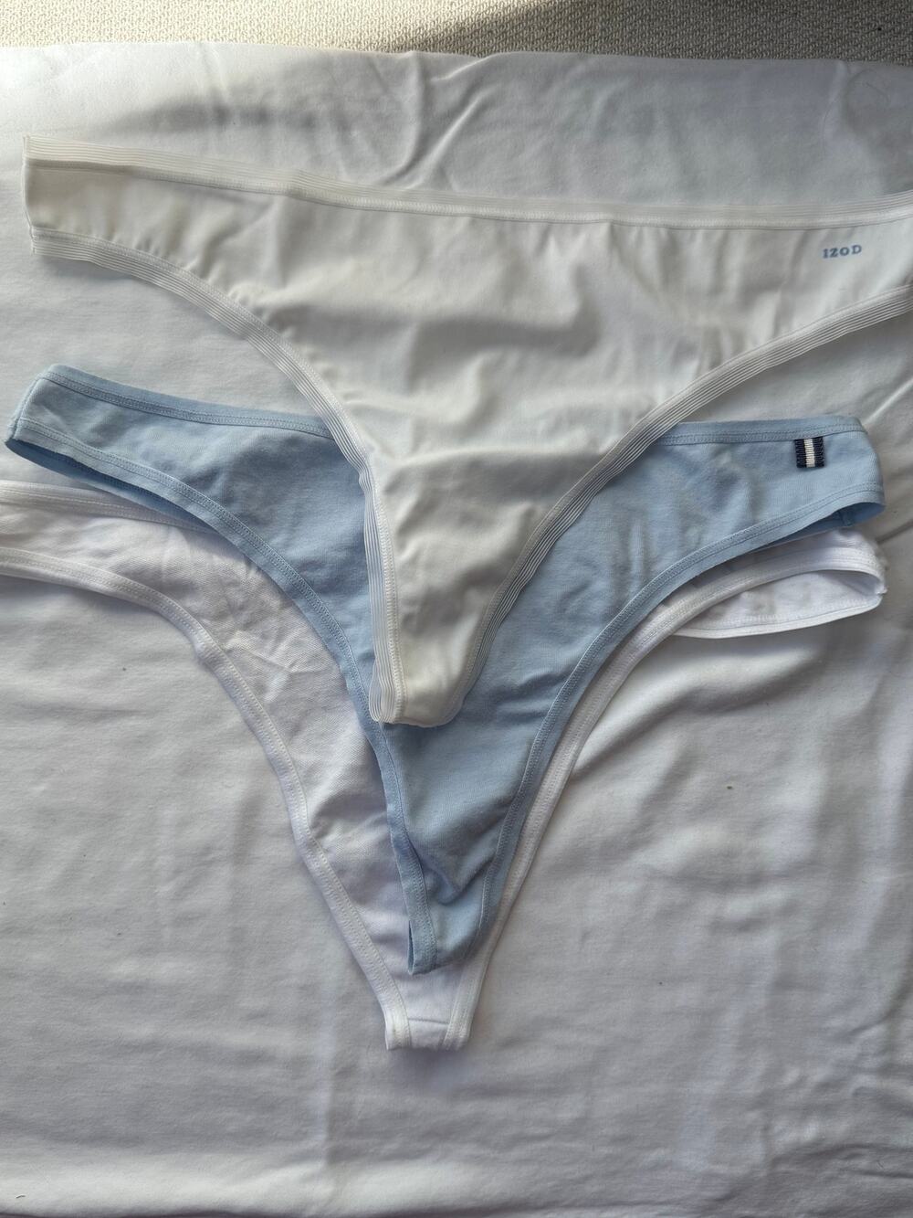 NWT IZOD Intimates Thong Lot of 3 White Blue Low Rise Thongs Size L